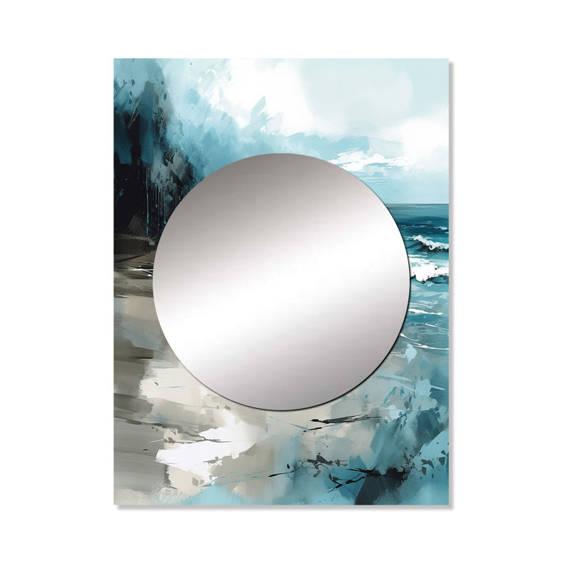 Lilbert Coastal Waves IV - Beach Unique Wall Mirror Decor, Gray Large Mirror, Printed Metal Art, 40" x 30"