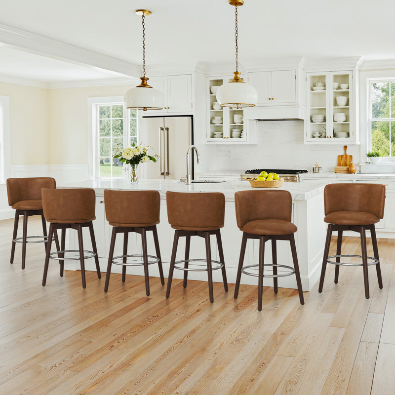 Patrick Swivel Counter Stool, Brown Faux Leather Seat/Dark Brown Frame