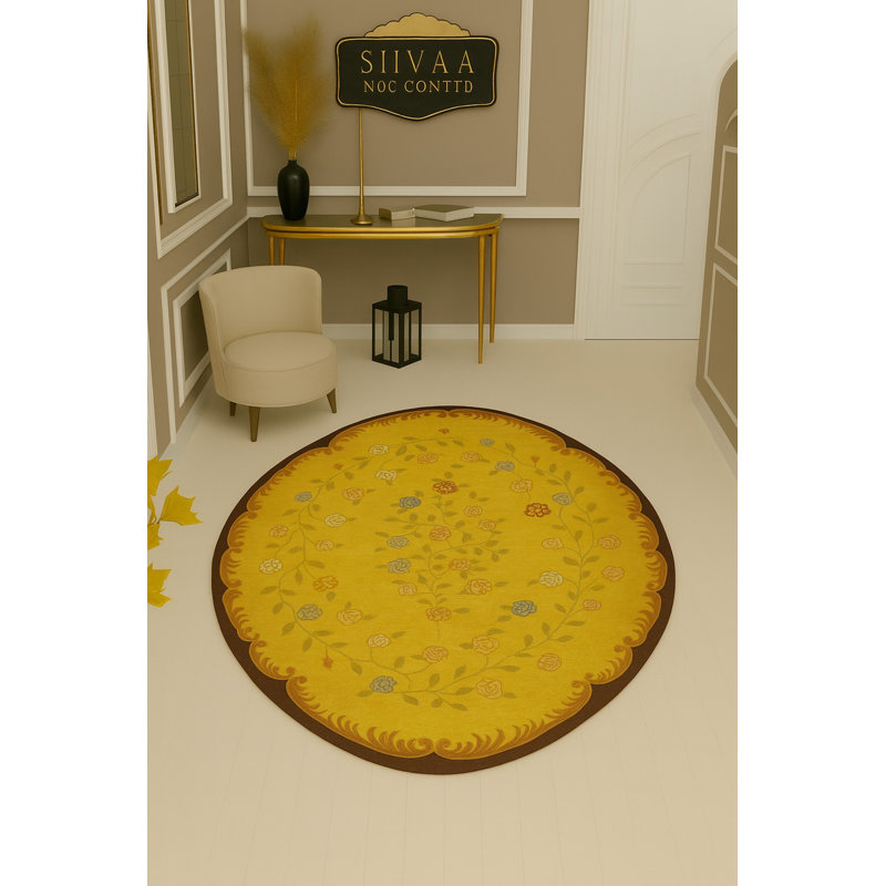 Tapis beige tissé à motif floral lavable Mosso, 4'11" x 7'7"