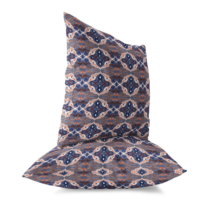 Blue and Red Geometric Floral Reversible Throw Pillow