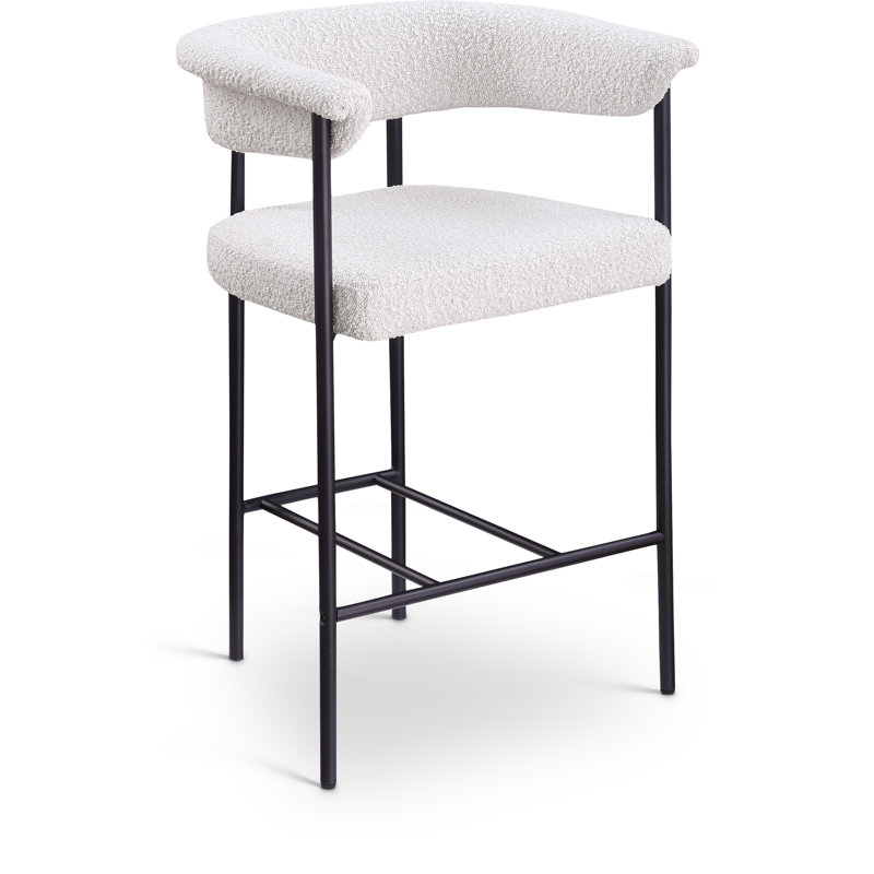 Malin Upholstered Counter Stool with Metal Frame, Cream Boucle Fabric