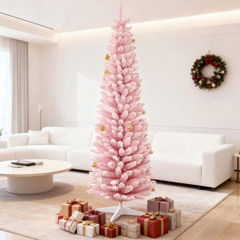 Arbre de Noël artificiel enneigé, en forme de crayon, branches réalistes