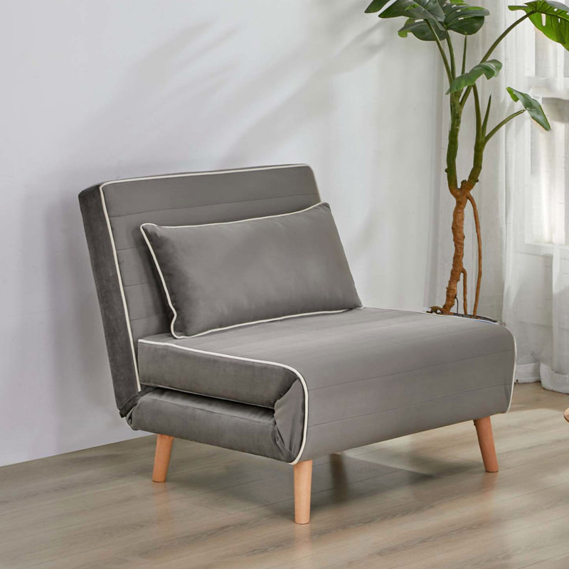 Fauteuil-lit en velours pliable avec passepoil - dossier réglable à 3 positions, se convertit en lit en 10 secondes, comprend un oreiller