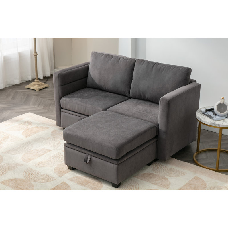 Toxi 58.26" Upholstered Loveseat with Ottoman, Dark Gray