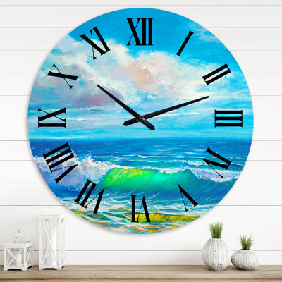 Soleil reflétant Throug Braking Waves - horloge murale côtière