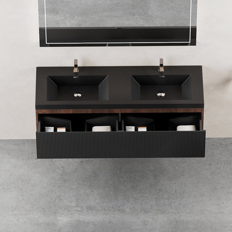 Meuble-lavabo flottant avec lavabo combiné, conception murale pour salle de bain moderne, offrant beaucoup de rangement et une installation facile