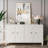 Cabinets 4-Door Accent Sideboard Buffet with Storage, White Wash | Solid Wood+MDF | Living Room