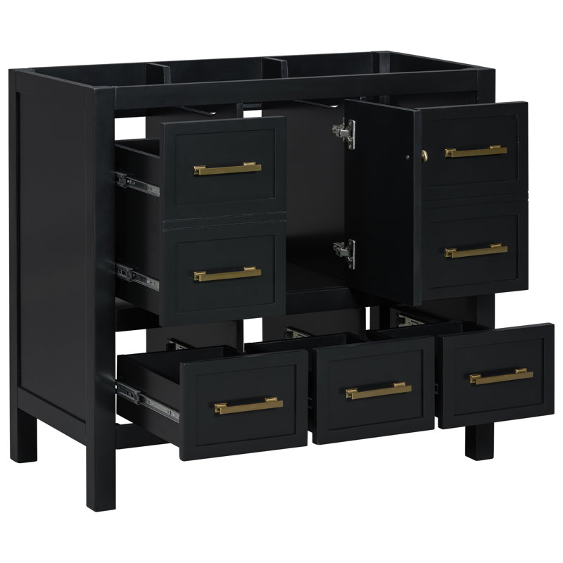 Meuble-lavabo de 36 po sans lavabo, armoire de rangement en bois massif, meuble-lavabo autoportant avec 5 tiroirs et portes à fermeture douce (PAS D'ÉVIER