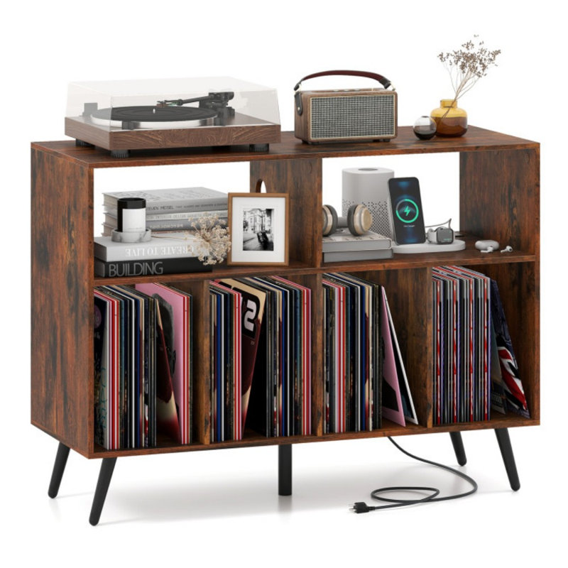 Support pour tourne-disque avec station de charge et tablettes ouvertes