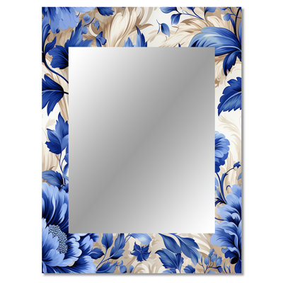 Kessler Cobalt Blue Acanthus Leaves Victorian Pattern - Floral Unique Wall Mirror, Floral Mirror, Printed Metal Art