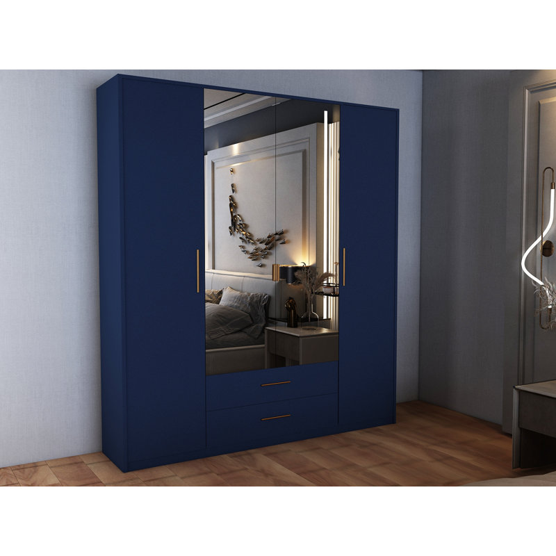Pamel 4 Door Manufactured Wood Wardrobe, Blue