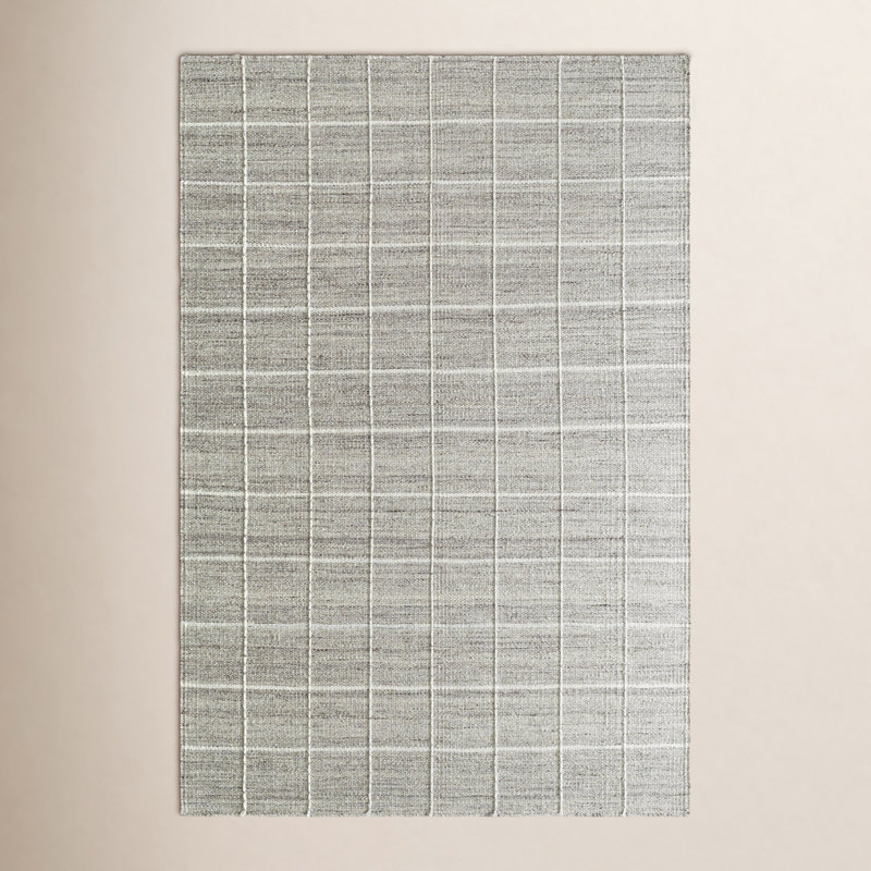 Lavande Geometric Wool Area Rug in Off-White/Grey, Rectangle 8'10" x 12'