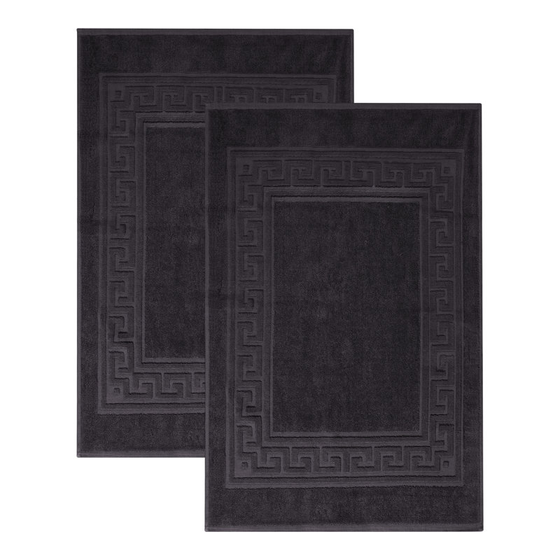 Subra Rectangular 100% Cotton Reversible 900GSM Greek Key Infinity Border 2 Piece Bath Mat Set, Black