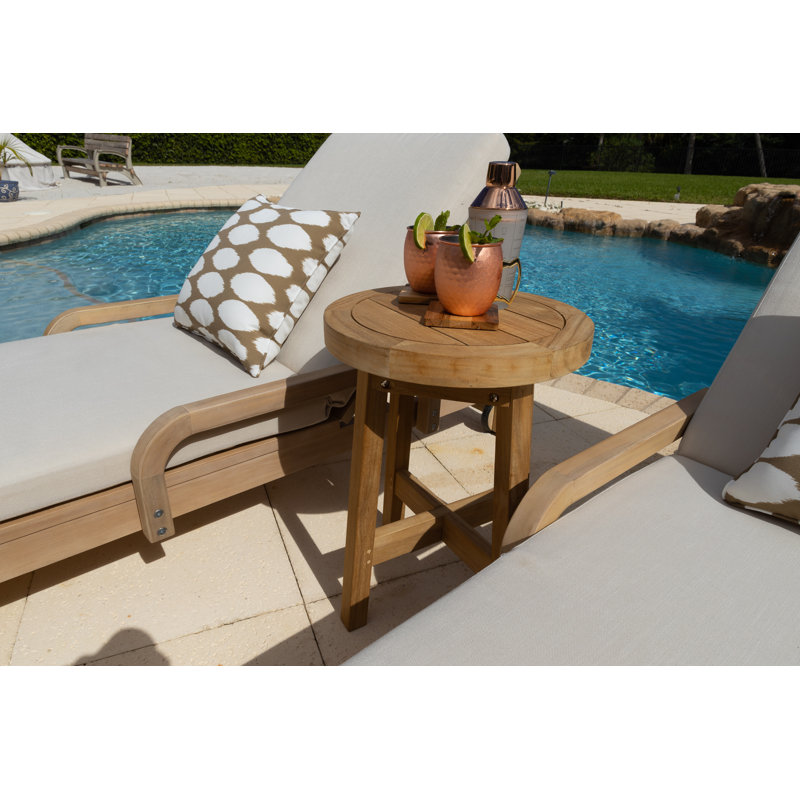 Ensemble de chaise longue inclinable en bois de teck massif avec coussins et table Darnasia