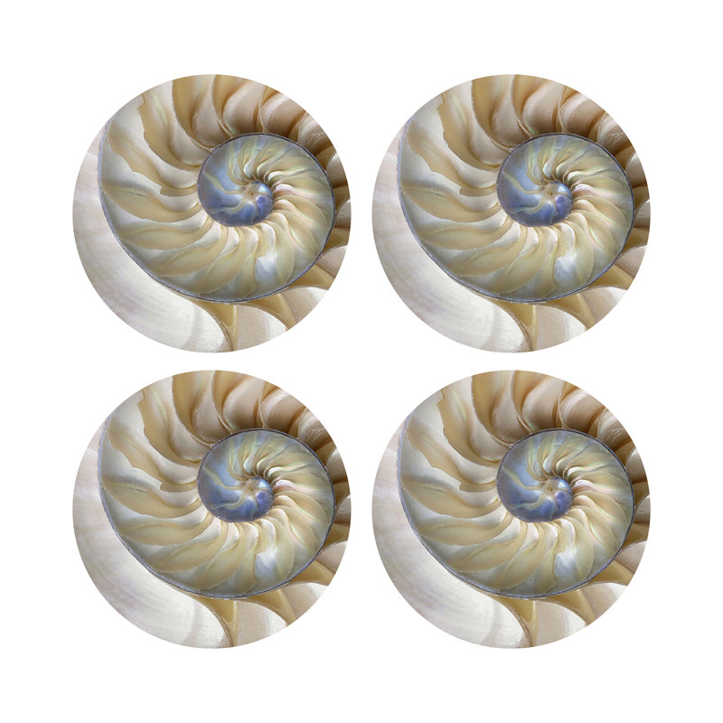 Nautilus Pearl Vegan Leather Round Coasters