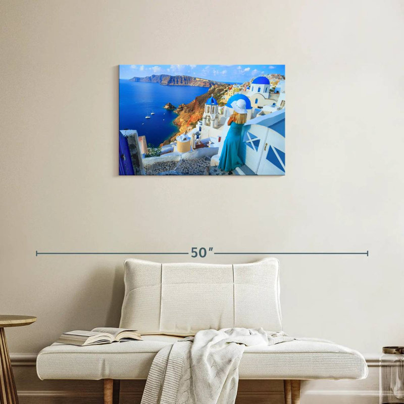 Ravi Girl Looking Over Santorini, 20" H x 30" W