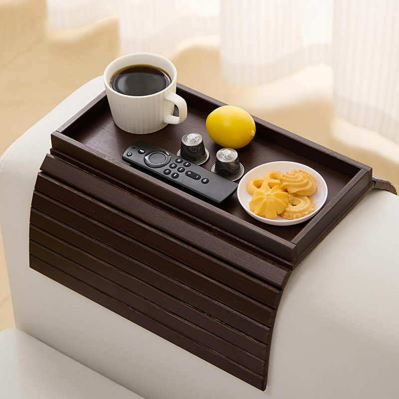 Bamboo Couch Arm Tray Table,Foldable Sofa Armrest Tray Table For...