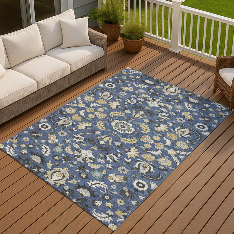 Machine Washable Indoor/Outdoor Chantille ACN2473 Global Rug, Navy, 9' x 12'