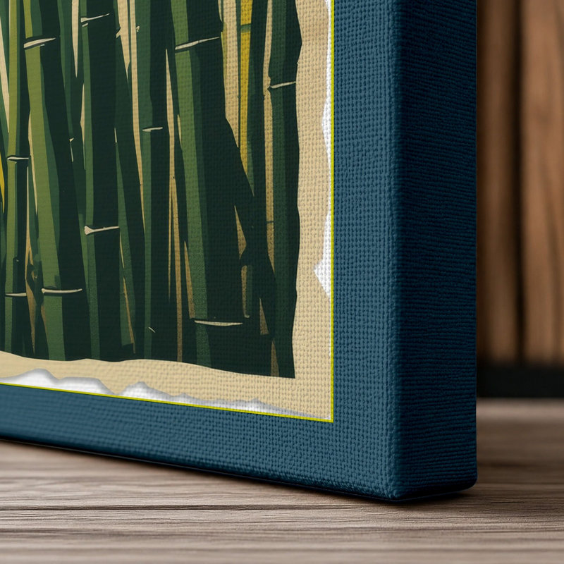 Bamboo Grove Light Japandi - Wrapped Canvas, 36x24 - 91.4 x 61.0 cm, Teal Border