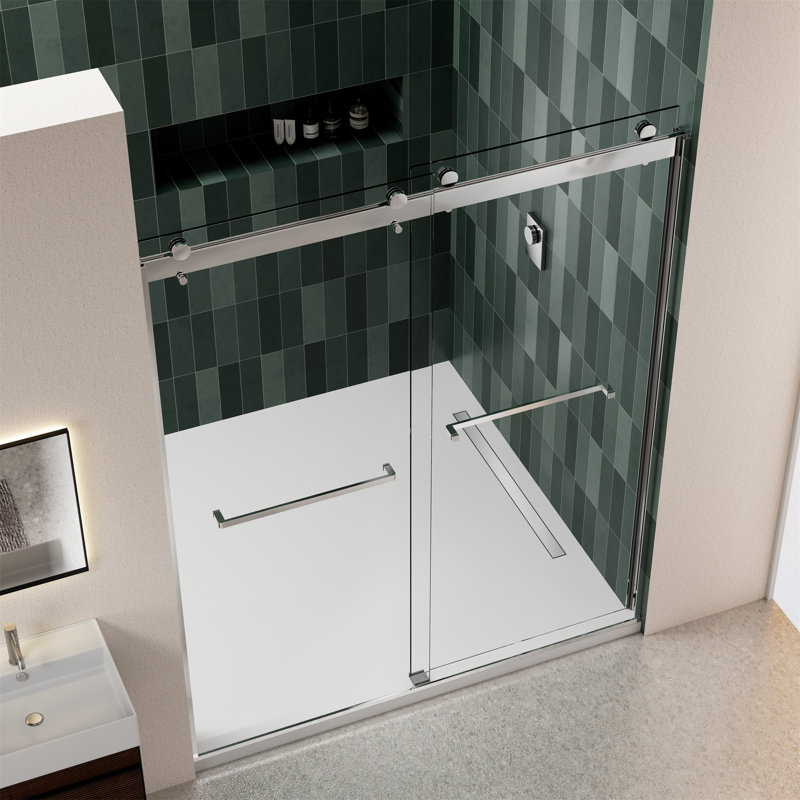 Porte de douche l 54 po x H 74 po, Nickel brossé