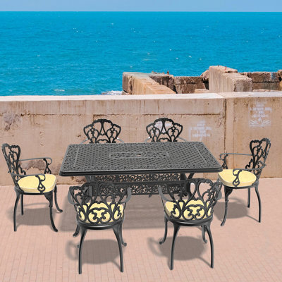(Cushions In Random Colors)7-Piece Set Of Cast Aluminum Patio Furniture With Cushions