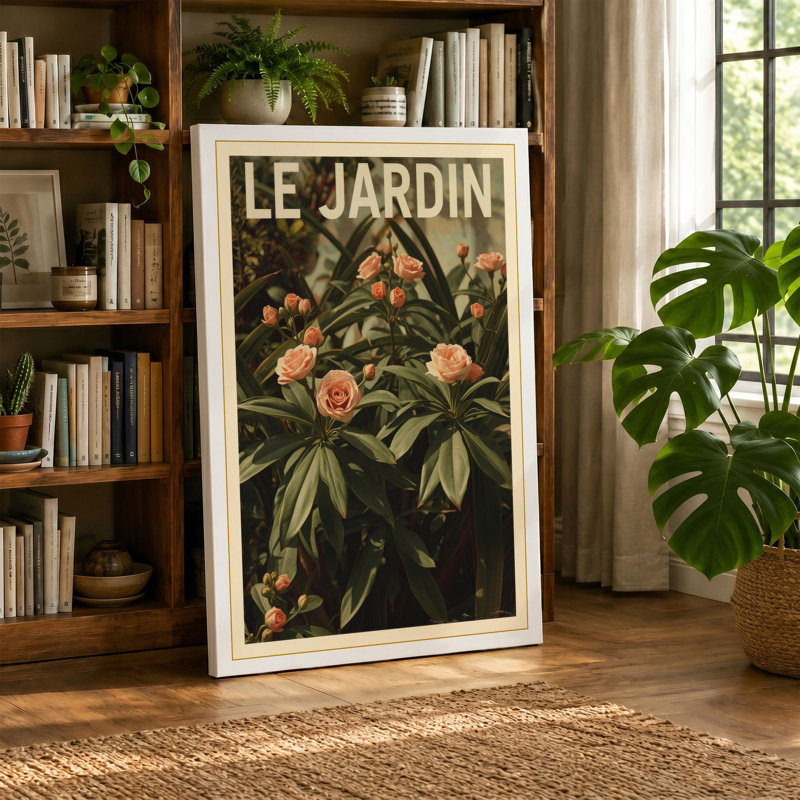 Garden in Bloom Botanical - Wrapped Canvas, 36x24 - 91.4 x 61.0 cm, Terracotta Border