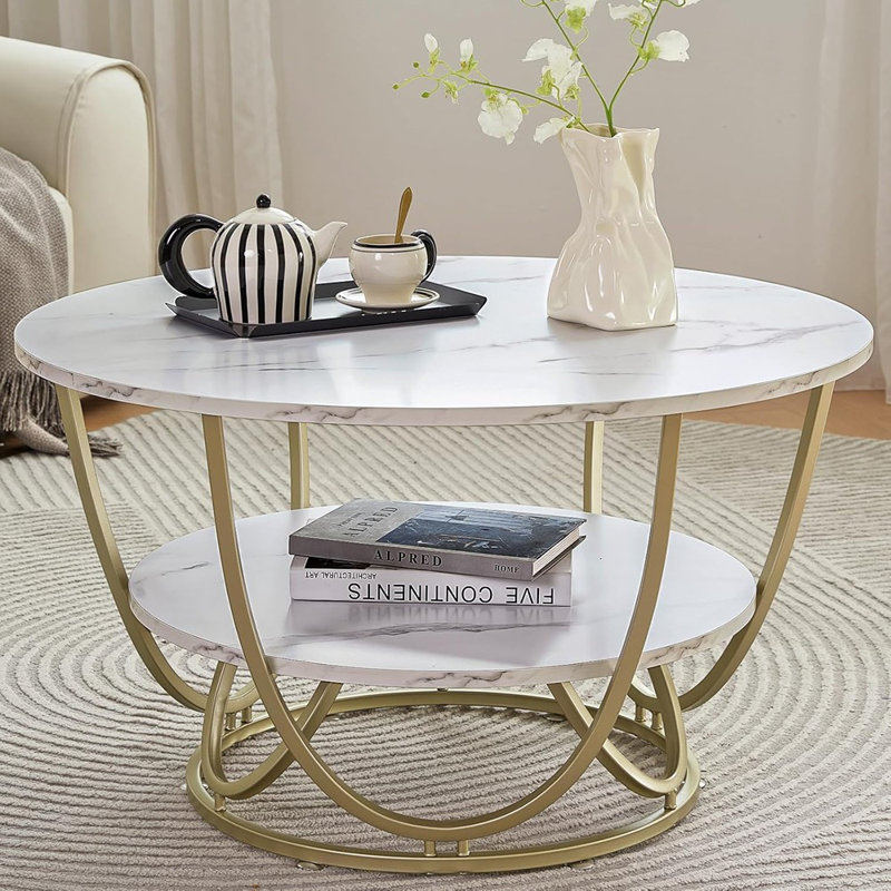 Round Coffee Table With Storage, 30 Inch Modern Coffee...