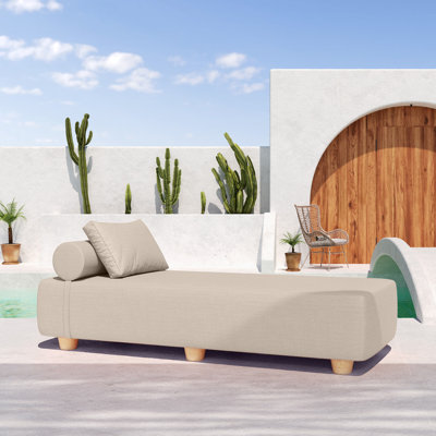 Alvy Outdoor Sunbrella Luxurious Chaise Sun Lounger with Hevea Wood Feet by Hokku Designs