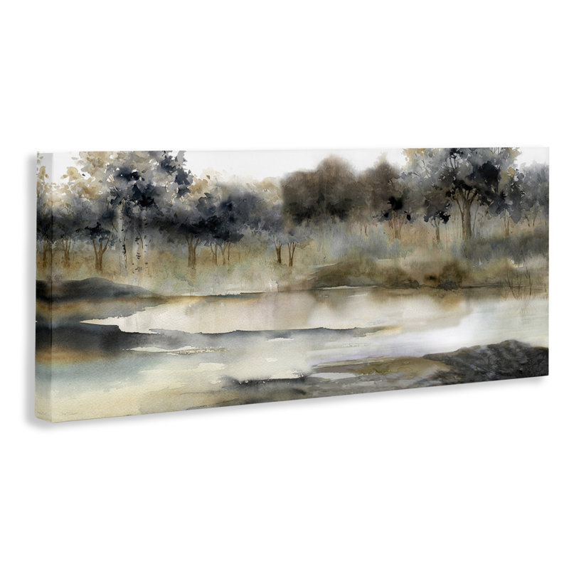 " Trees By Lakeside Landscape " by Carol Robinson Painting Print, 17" H x 40" W x 1.5" D