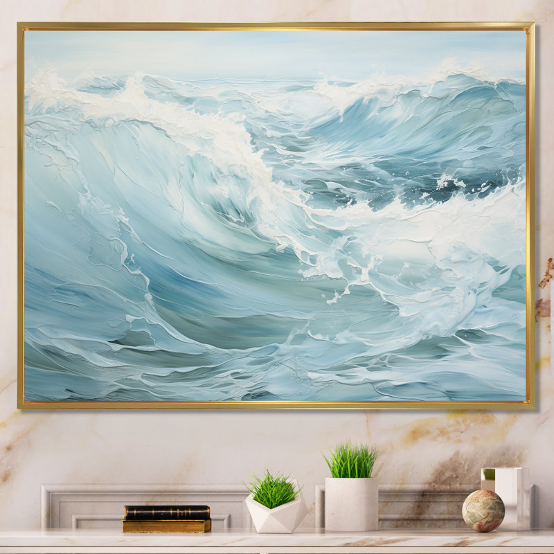 Blue Ocean Storm And Rain - Storms Large Wall Art, Gold Floater Framed, 12" H x 20" W x 1" D