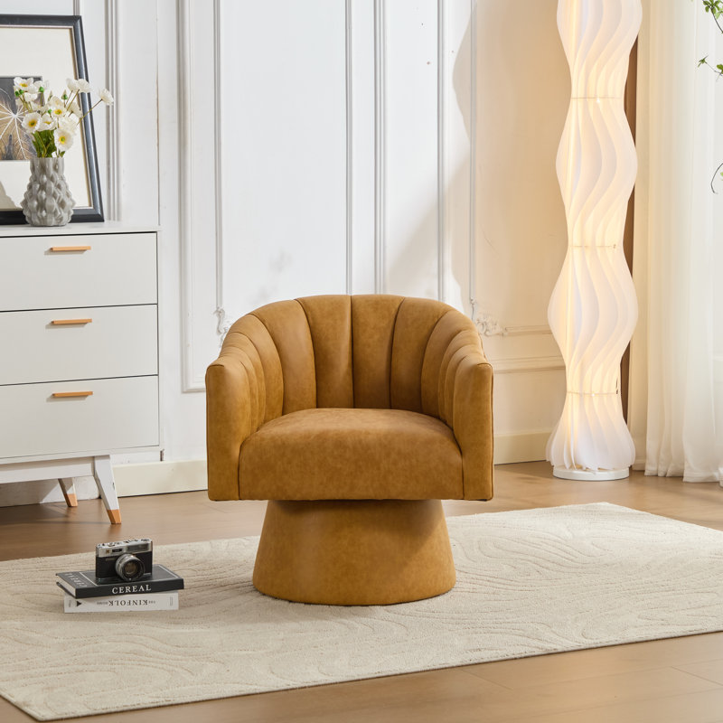 Fauteuil demi-tonneau pivotant en similicuir, Jaune