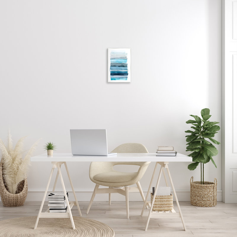 «Water Inspired Blue Grey Ombre Abstract Lines», art mural par Grace Popp, H 15 po x l 10 po
