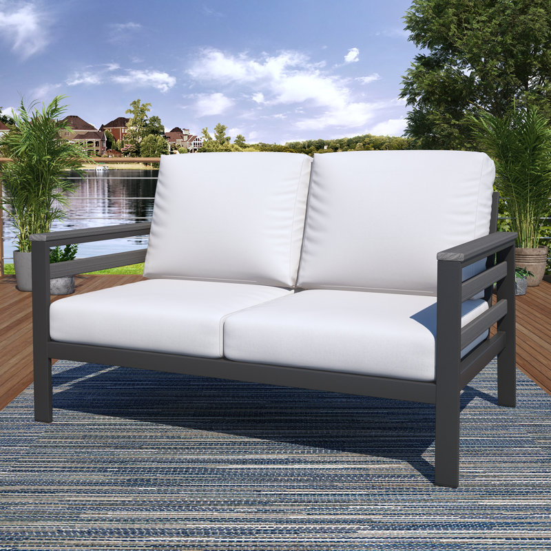Townsend 55'' Wide Outdoor Loveseat with Sunbrella® Cushions, Sunbrella Canvas Natural, Dark Gray