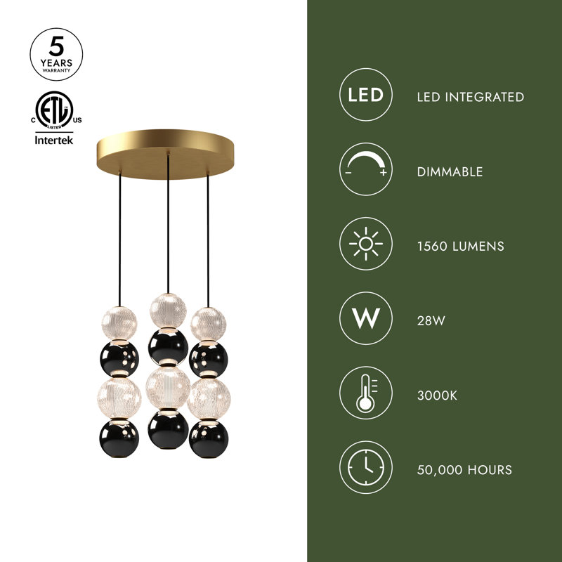 Onyx 12 - Light LED Pendant, Polished Nickel