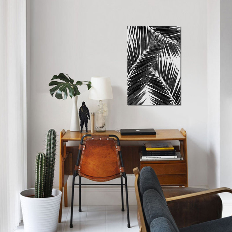 « palm leaf iii », reproduction d’impression sur toile en noir, H 12 po x l 8 po x P 0,75 po, Toile tendue, Pas de tapis