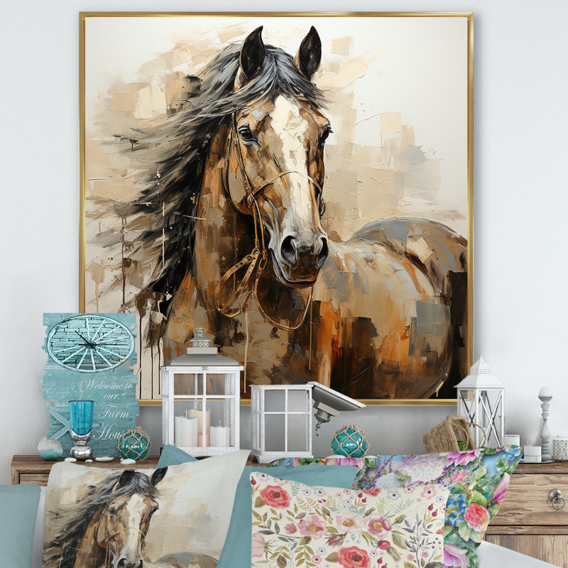 Cheval, liberté symbolique - impression sur toile, H 30 po x l 30 po x P 1 po, Cadre flottant doré