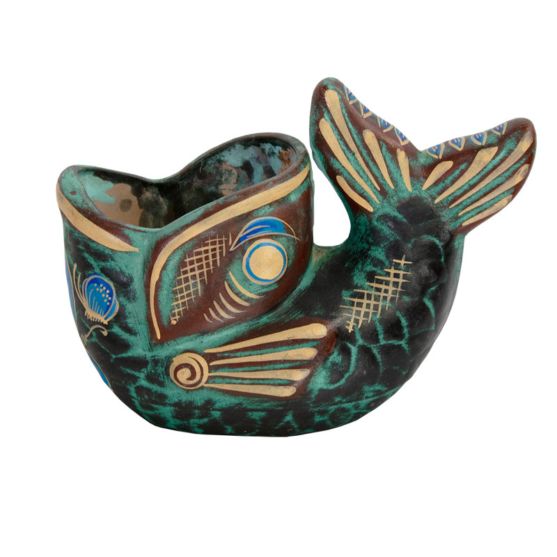 Clay Open-Mouth Fish Sculpture