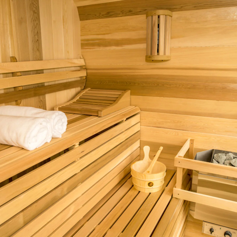 Hylivesaunas 6-8 Person Outdoor Square Barrel Steam Sauna Room, Traditional Canadian Hemlock Wooden Saunas Use with Porch, ETL-Certified 6KW Heating Stove, Rocks, Light, Relaxing Spa, 0-195℉, US Instock