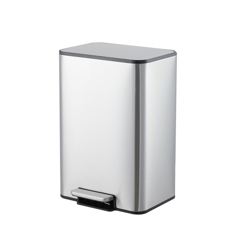 Poubelle à pédale en acier inoxydable à fermeture en douceur - Poubelle rectangulaire avec seau intérieur amovible, couvercle, conception peu encombrante pour la cuisine, le bureau, la salle de bain, 4 gallons / 15 L, argent