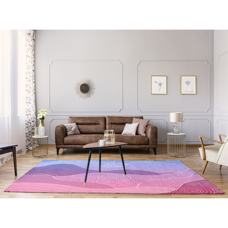 Tapis bleu/rose dégradé à la main, Rectangle 9 pi x 12 pi