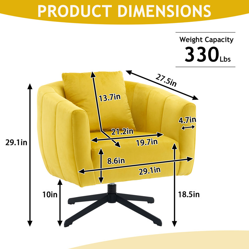 Chaise pivotante en métal, Velours jaune
