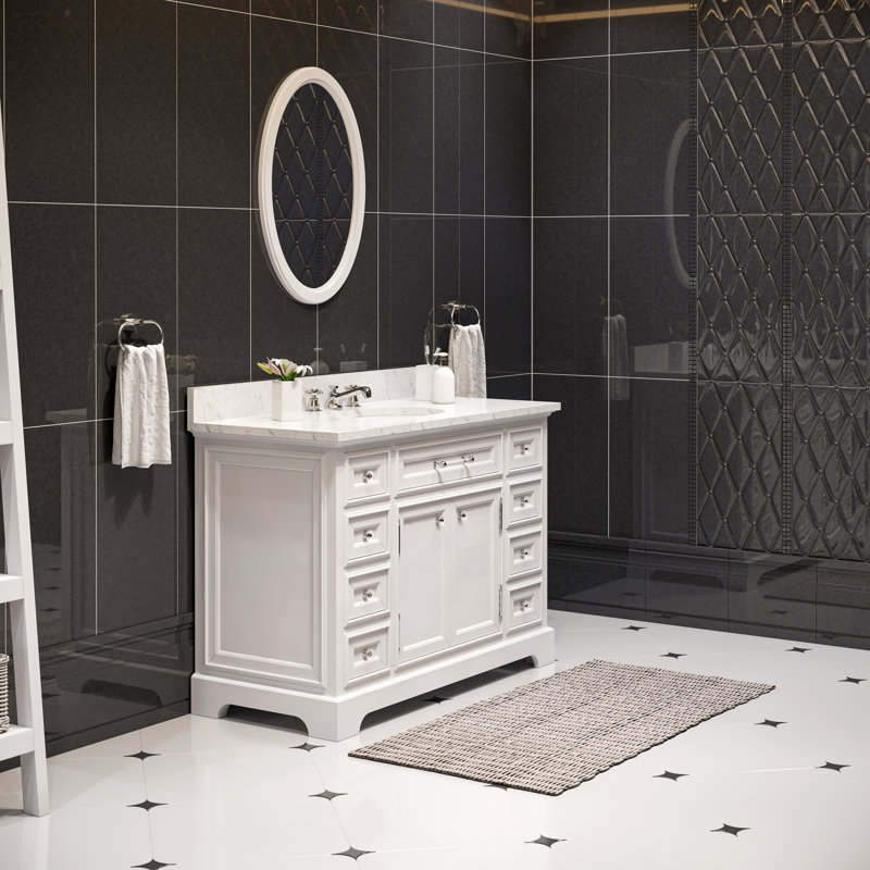 White Marble Top 48'' Single Bathroom Vanity with Ceramic Sink