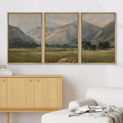 Mountain " Misty Mountain Valley Soft Landscape Illustration Modern Ultra " 3 - Pieces