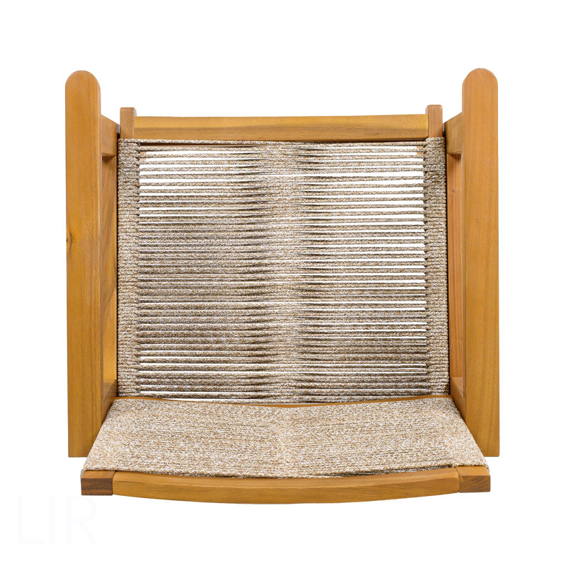 Ensemble de 2 chaises de salle à manger d'extérieur, structure en bois au fini teck et corde brune, style cour naturelle, capacité 400 lb