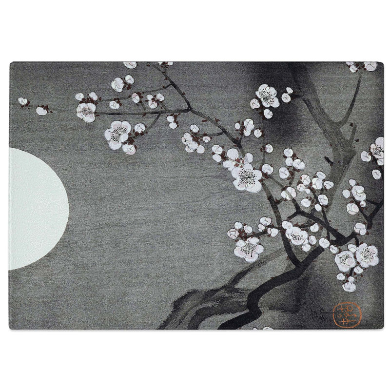 Tempered Glass Blooming Plum Blossom Chopping Board, 28.5 cm W x 20 cm L