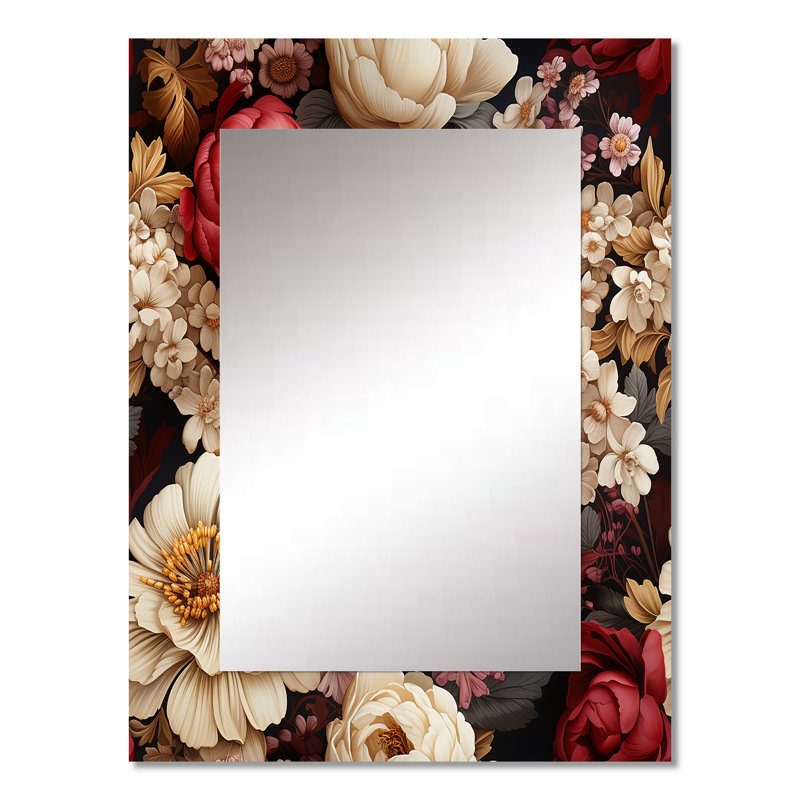 Westhoff victorien royal bourgogne pivoines - miroir mural floral unique, miroir floral, art imprimé en métal, 32 po x 24 po