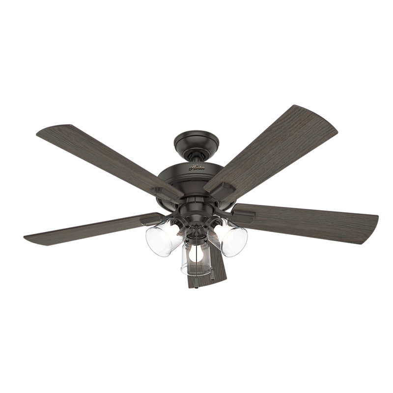 Ventilateur de plafond standard à 5 pales de 52 po avec chaîne de traction et ensemble d'éclairage inclus Crestfield