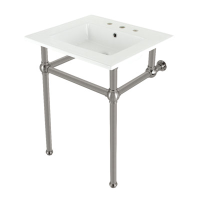 Kingston Brass Templeton 25-Inch Ceramic Console Sink with Brass Legs (8-Inch, 3-Hole)