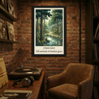 Landscape & Nature Cypress Forest Serene Path Water Lilies Tall Trees