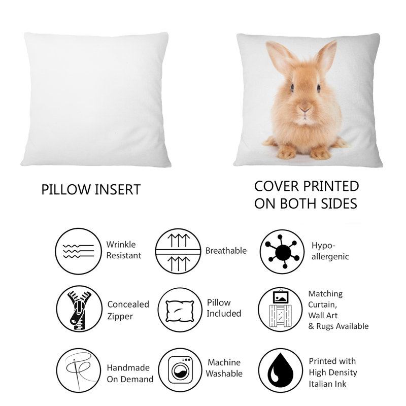 Portrait d'un lapin brun - coussin décoratif traditionnel imprimé